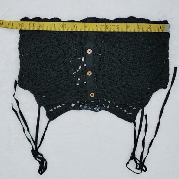 NWT ZARA black crochet festival retro boho button down crop top - Picture 5 of 8